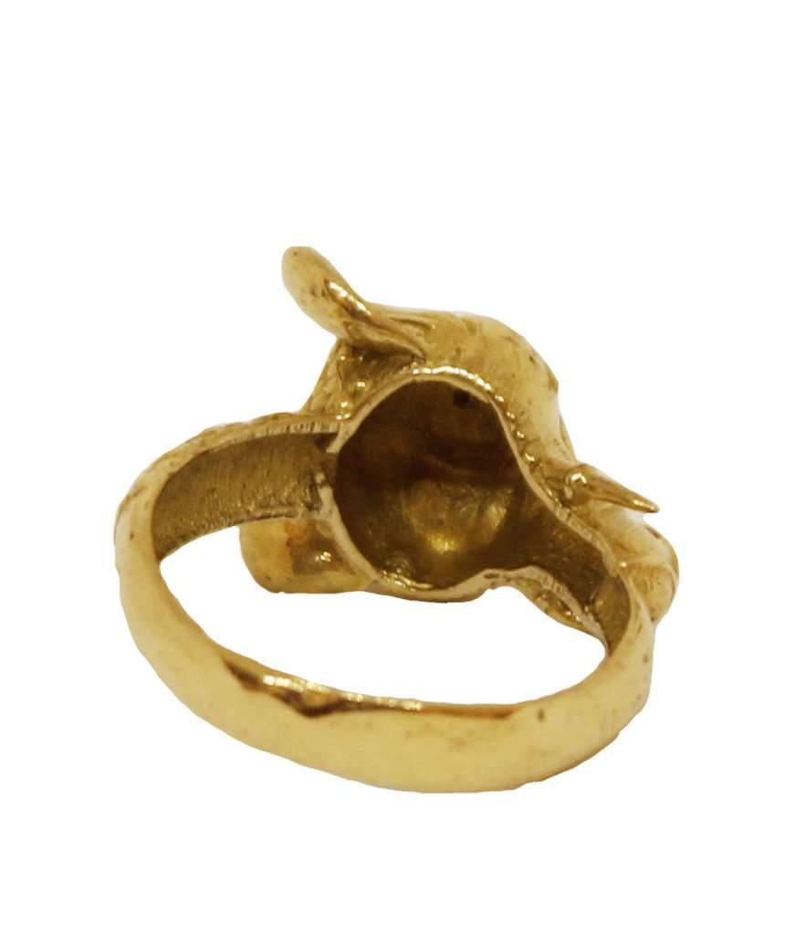 Gold & Red Elephant Ring with Semi Precious Stone