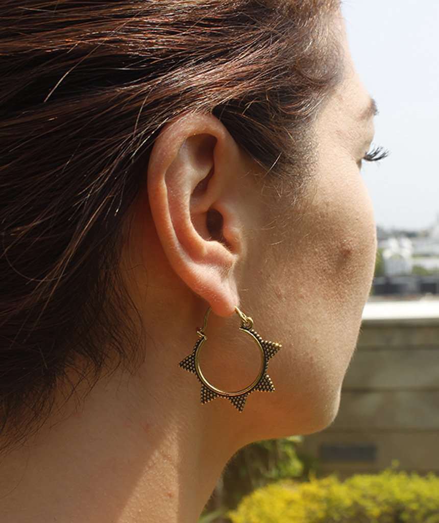 Gold Small Spiked Sun Hoop Earrings