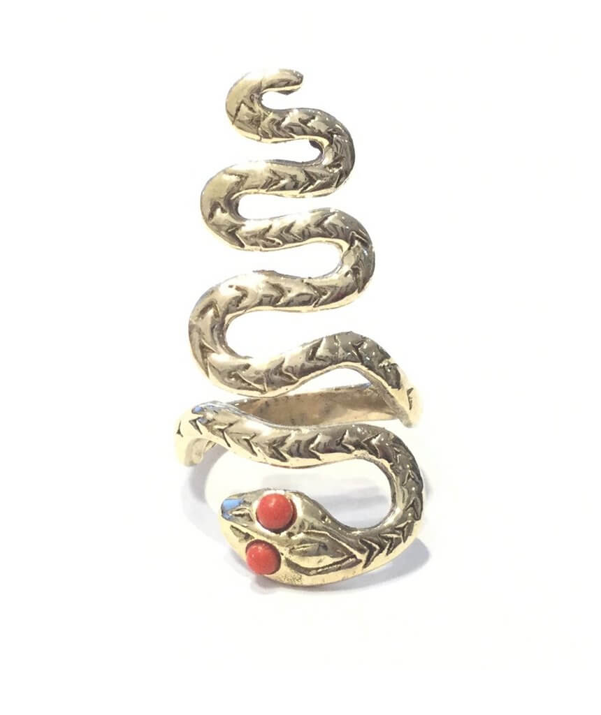 Gold & Red Snake Eyes Ring