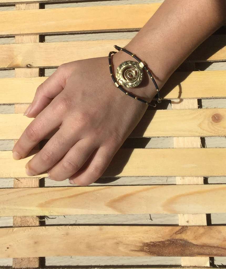 Gold Spiral Leather Bracelet