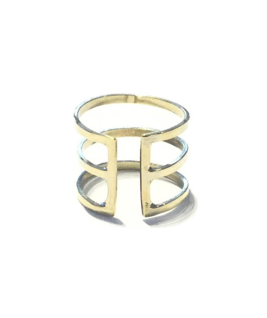 Gold Three Lines Cage Ring Fully Adjustable