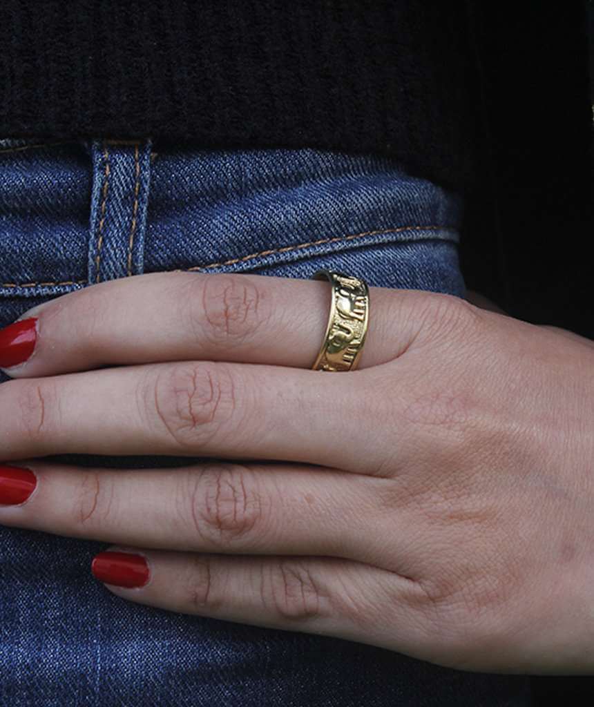 Gold Walking Elephants Ring