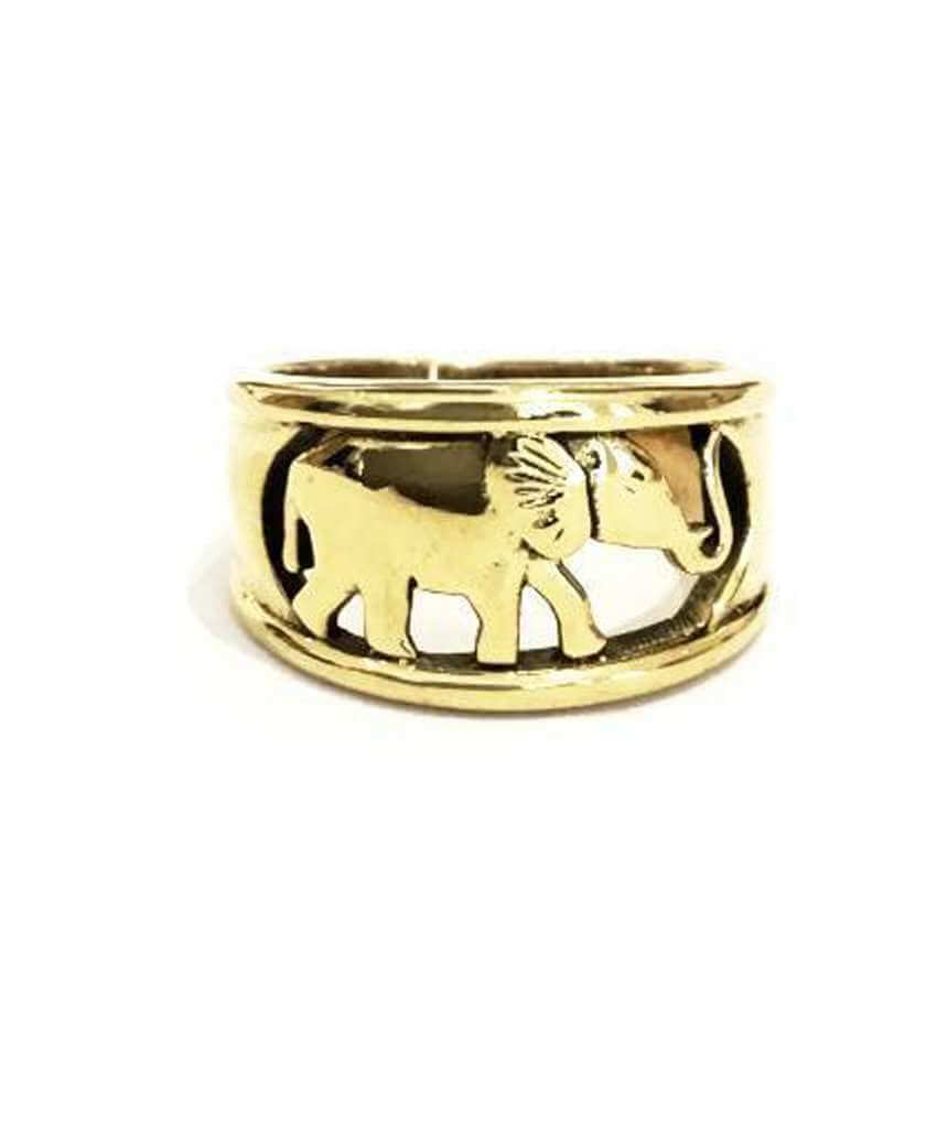 Gold Walking With Elephants Ring