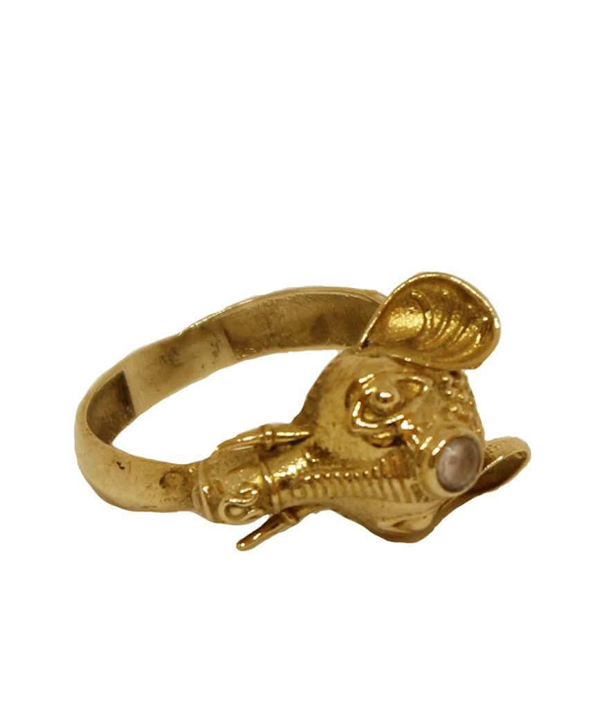 Gold & White Elephant Ring with Semi Precious Stone