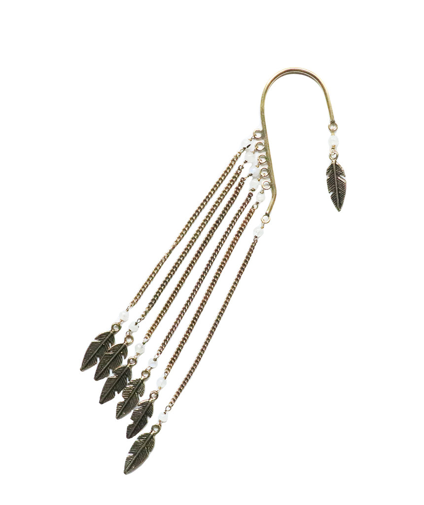 Gold Boho Earcuff Feathers with Beads