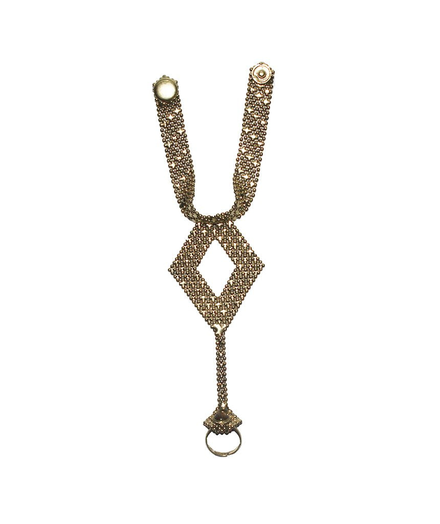 Gold Cuffed Cut Out Diamond Hand Harness