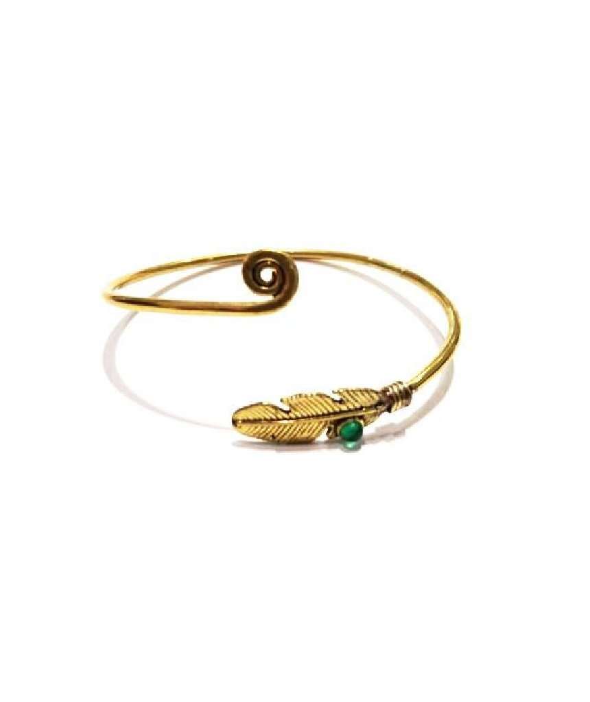 Gold Curl Up Feather Bangle Bracelet