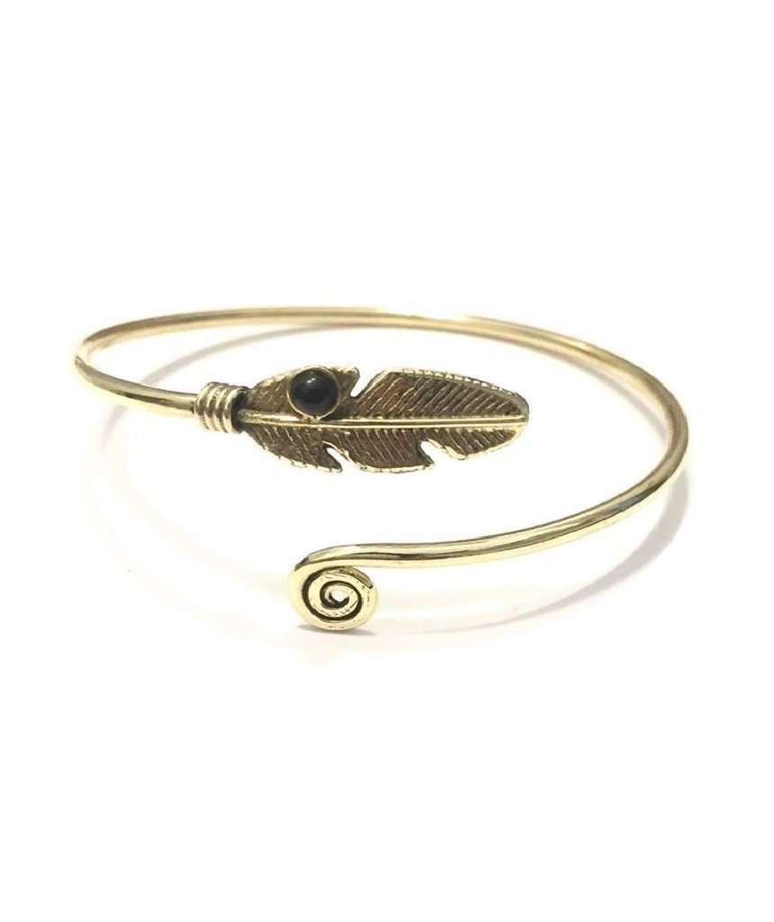 Gold Curl Up Feather Bangle Bracelet