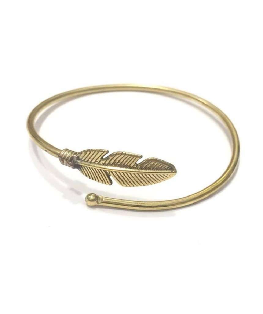 Gold Curl Up Feather Bangle Bracelet