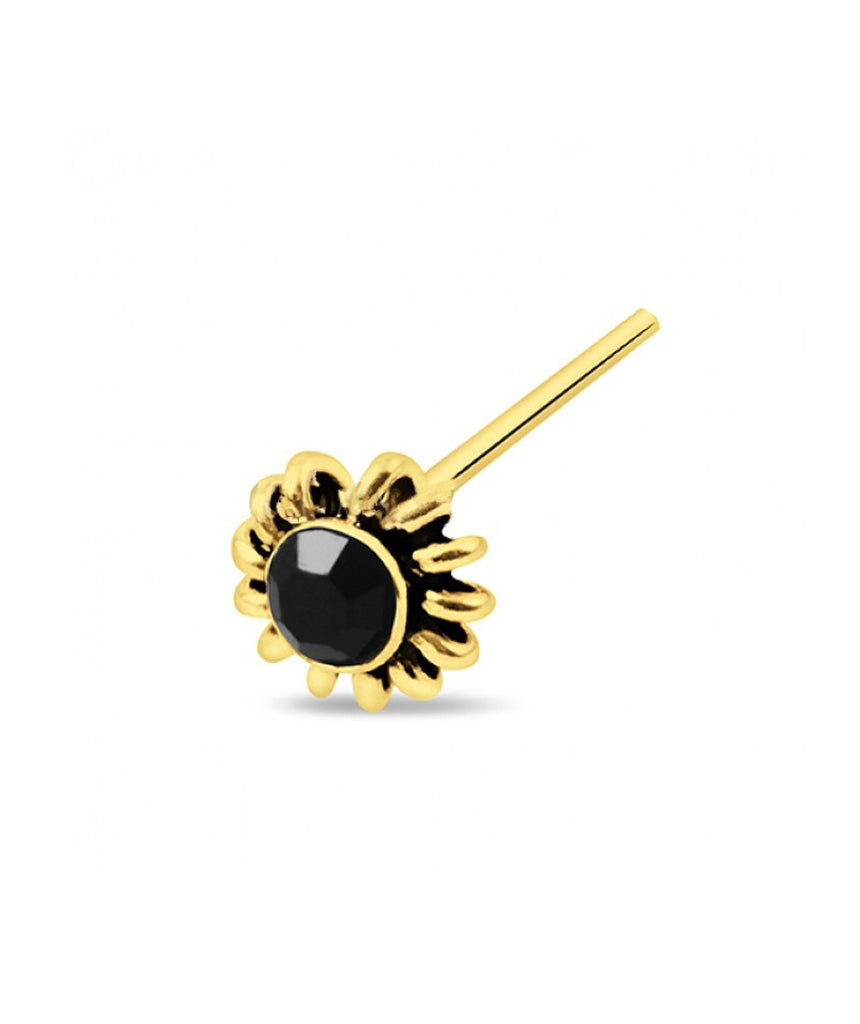 Gold Plated Nose Stud Ethnic Style with Black Onyx Gem