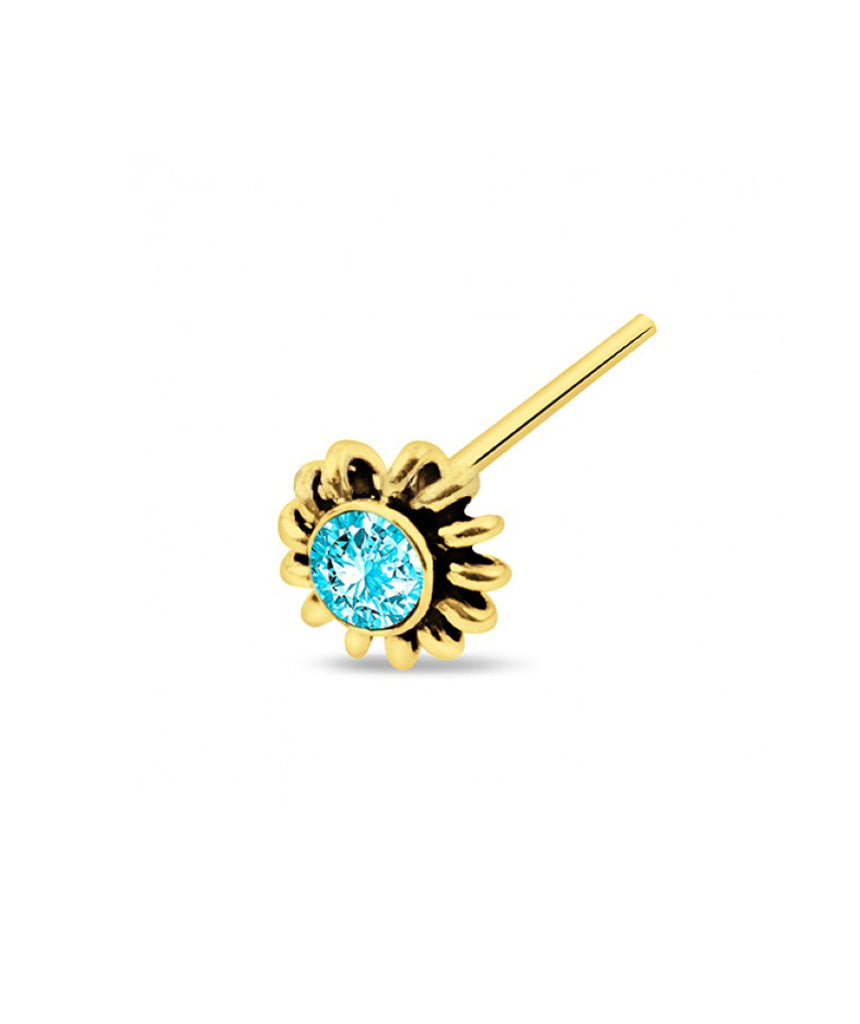Gold Plated Nose Stud Ethnic Style with Blue Gem