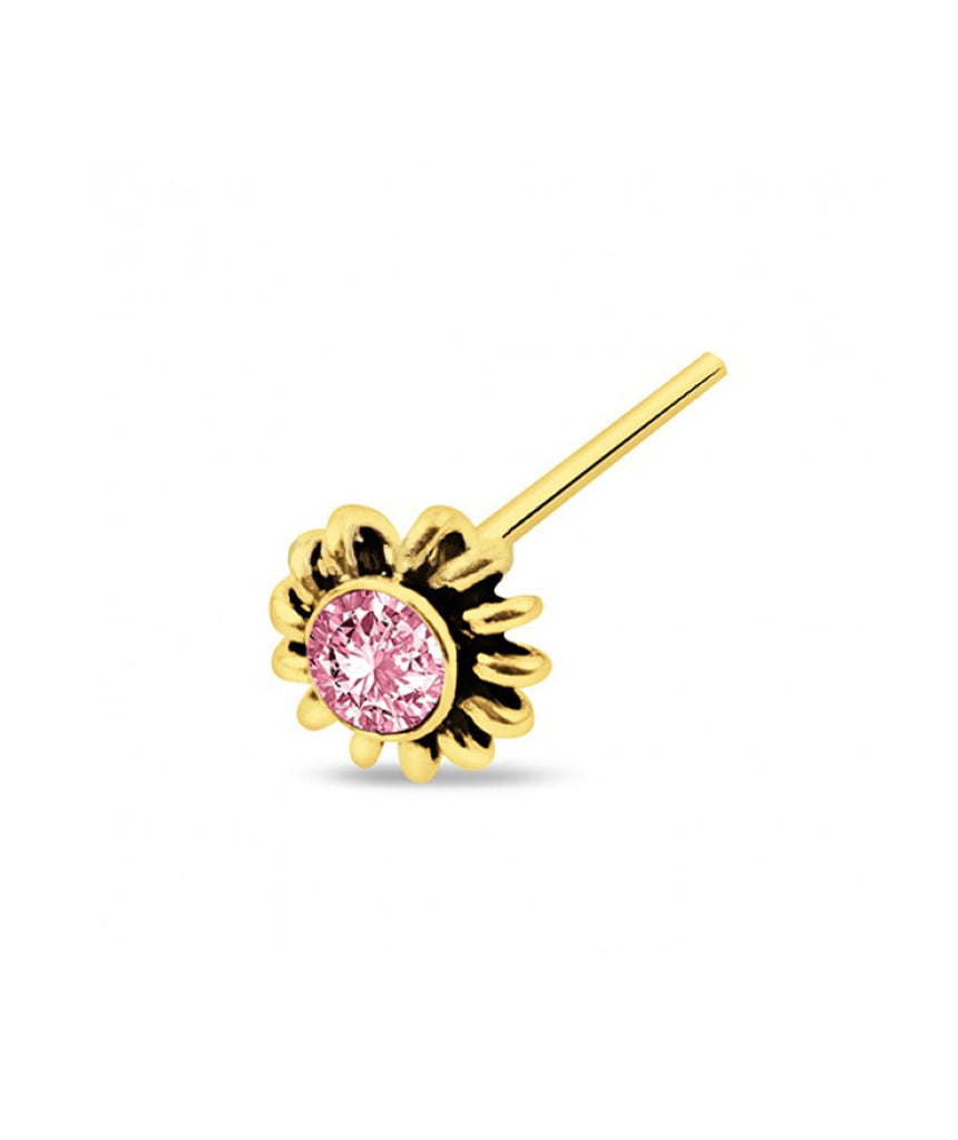 Gold Plated Nose Stud Ethnic Style with Pink Gem