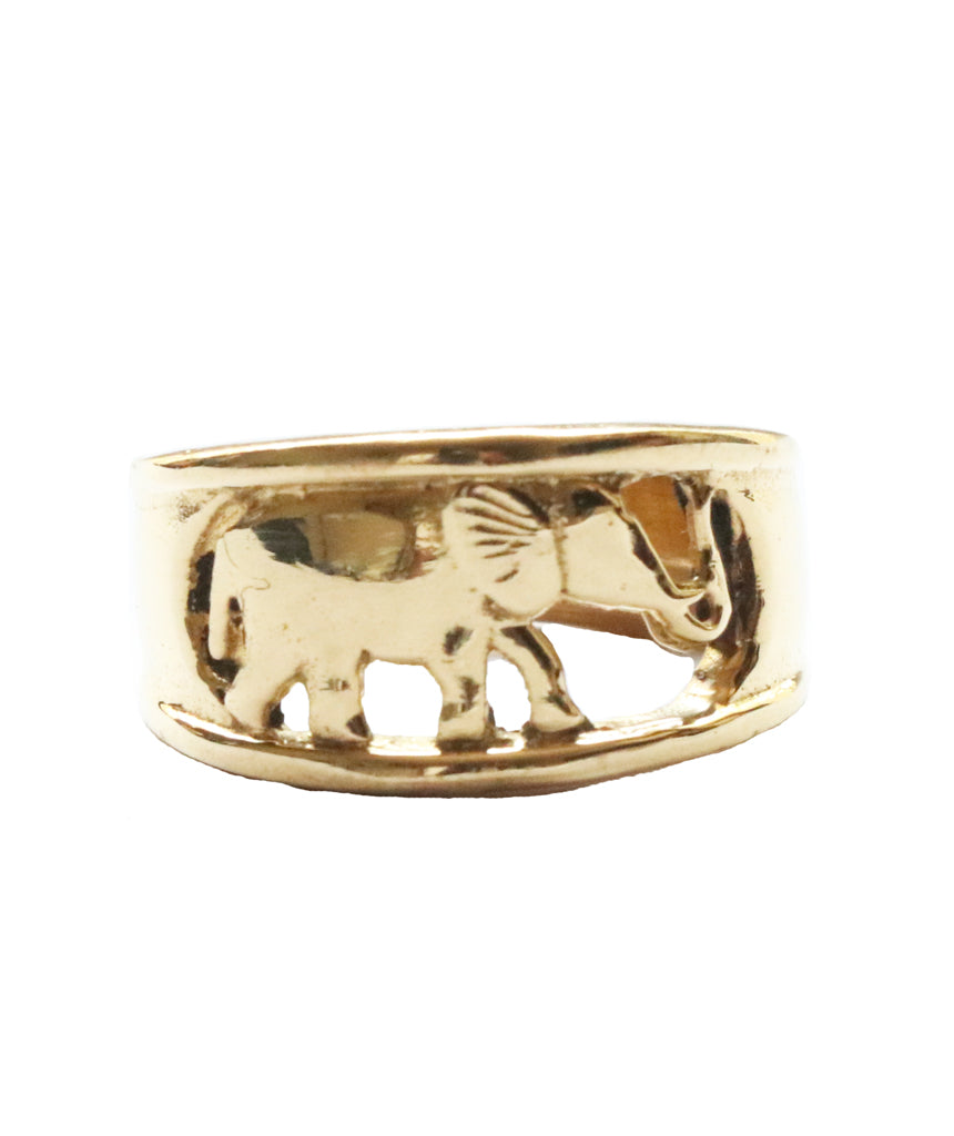 Gold Walking With Elephants Ring