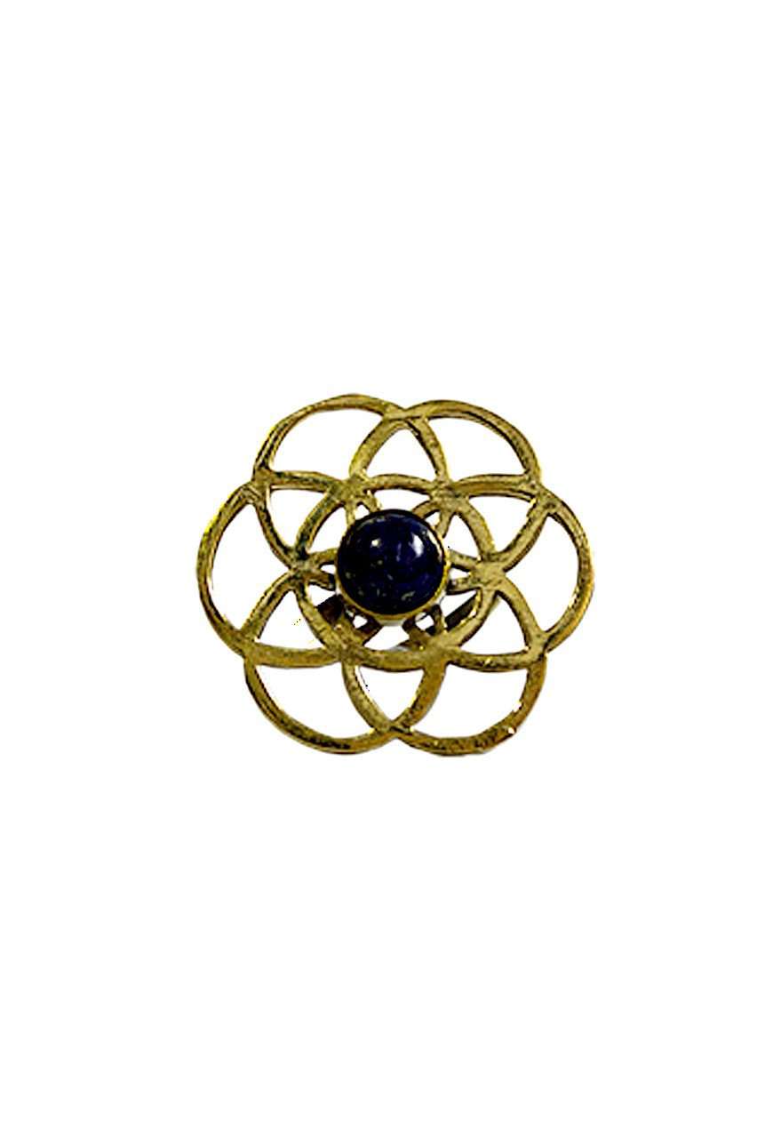 Gold Labyrinth Ring with Blue Sapphire
