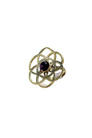 Gold Labyrinth Ring with Purple Amethyst Stone
