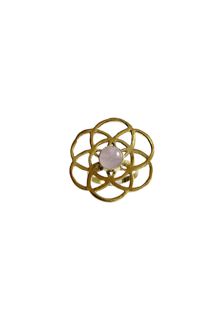 Gold Labyrinth Ring with White Moonstone