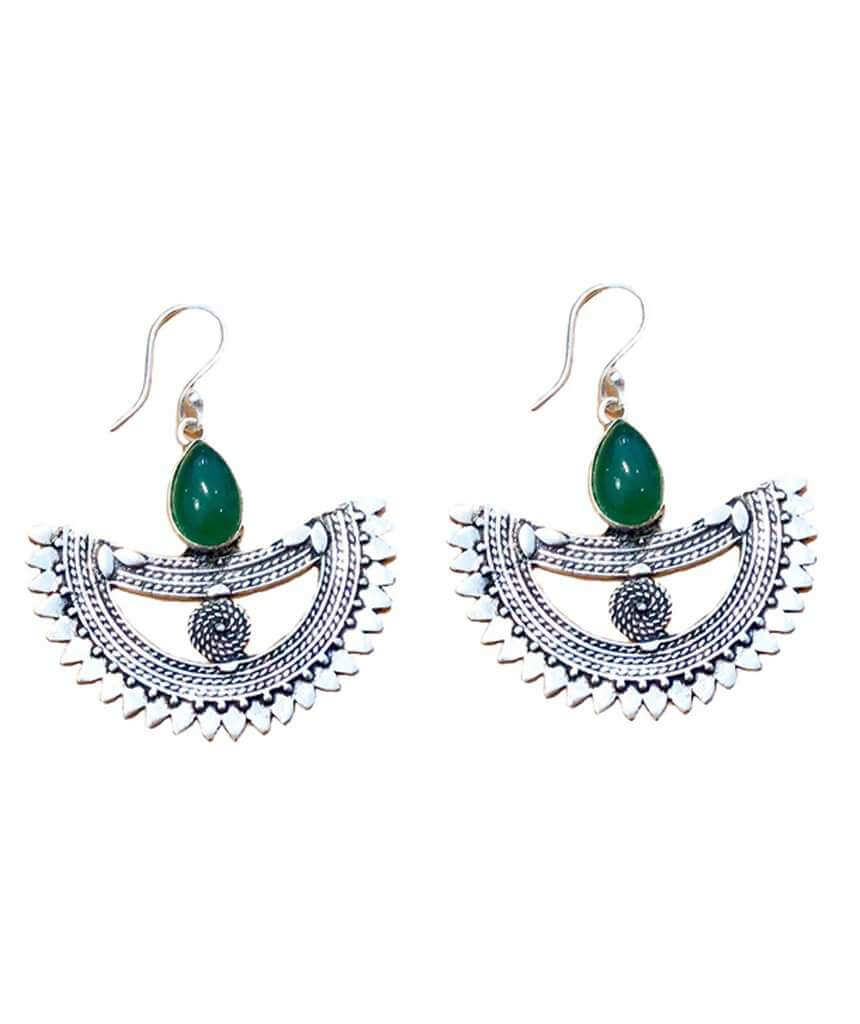 Green Bohemian Boat Stone Earrings