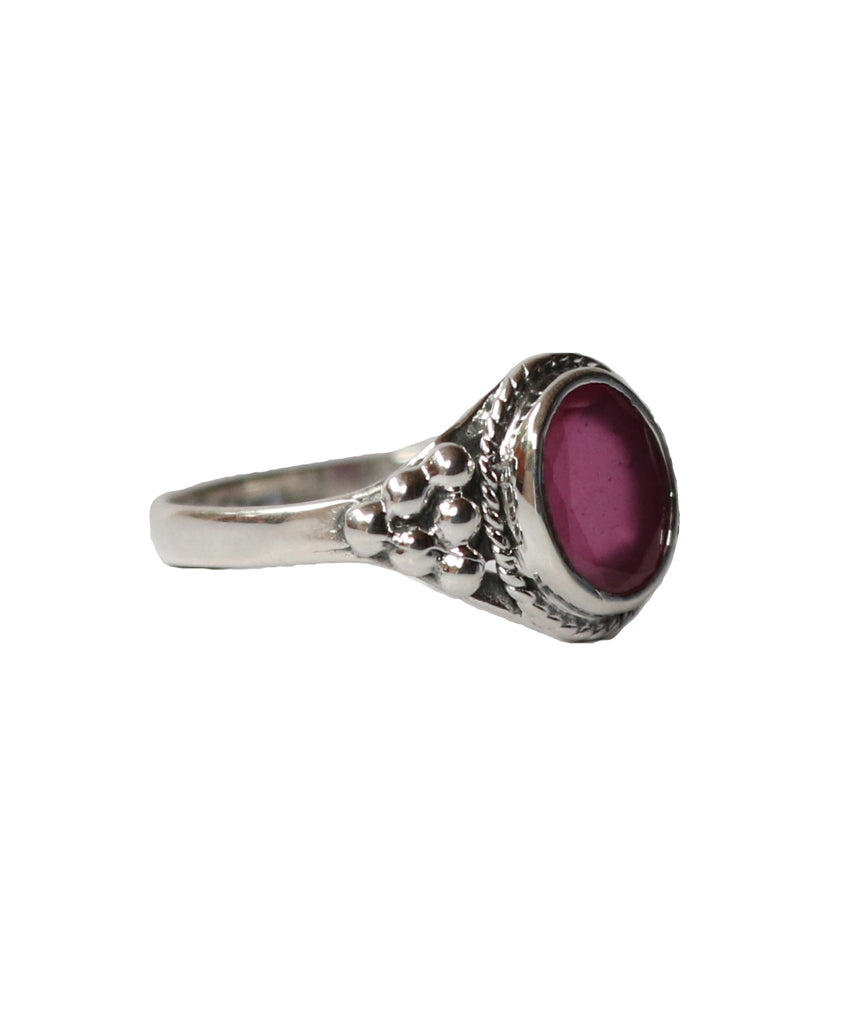 Sterling Silver Oval Ring with Natural Gemstone