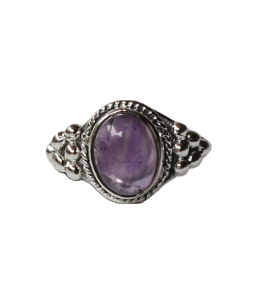 Sterling Silver Oval Ring with Natural Gemstone