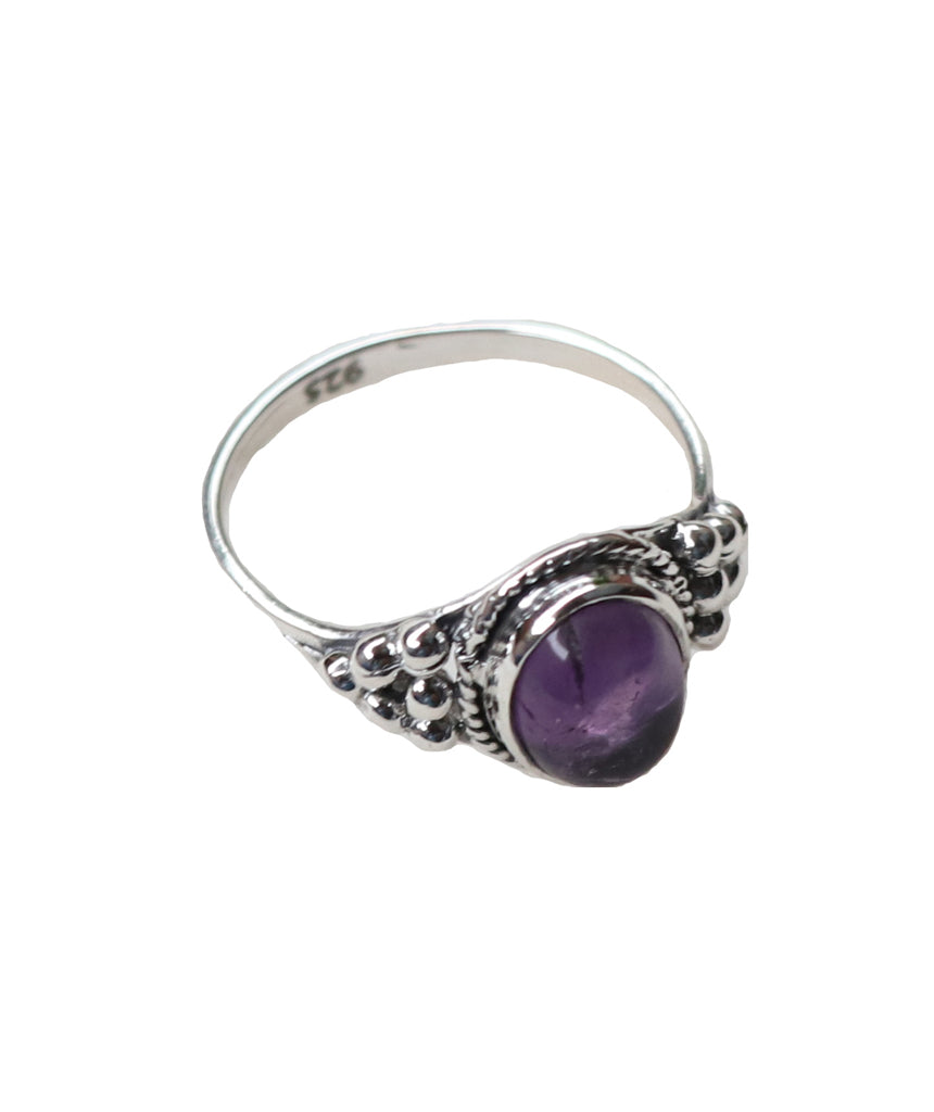 Sterling Silver Oval Ring with Natural Gemstone