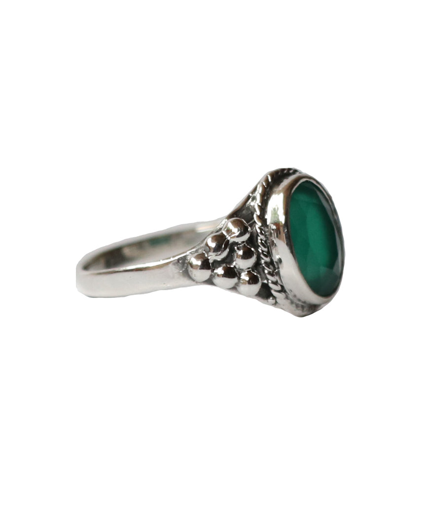 Sterling Silver Oval Ring with Natural Gemstone