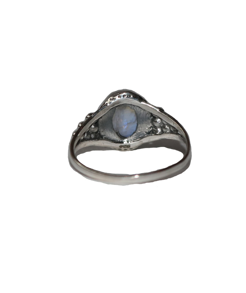 Sterling Silver Oval Ring with Natural Gemstone