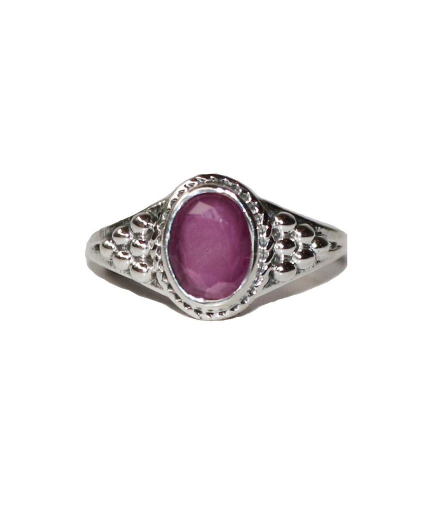 Sterling Silver Oval Ring with Natural Gemstone