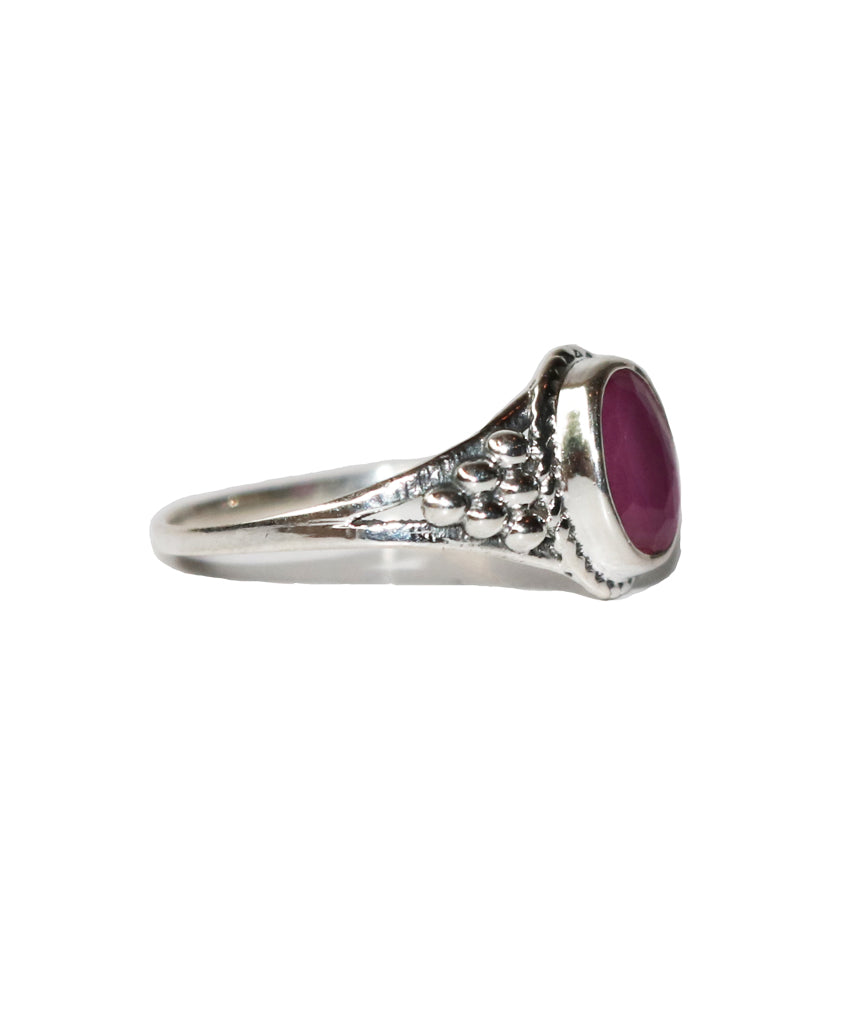 Sterling Silver Oval Ring with Natural Gemstone