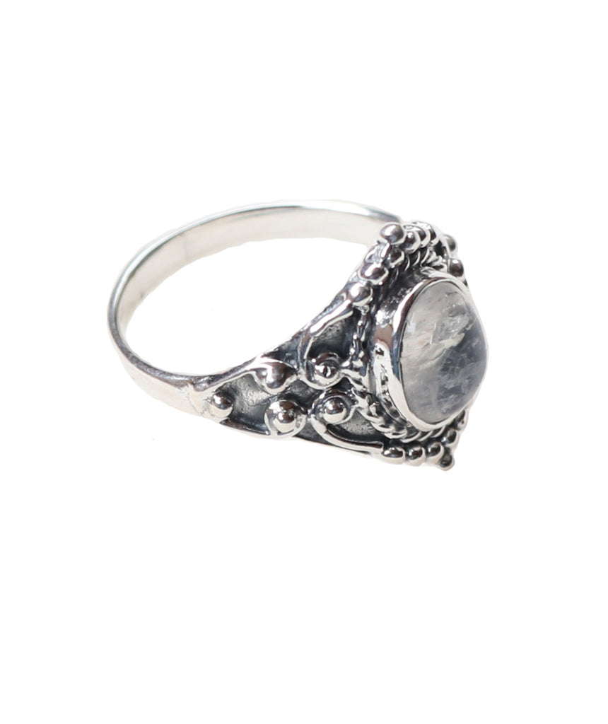 Sterling Silver Oval Silver Ring with Stone