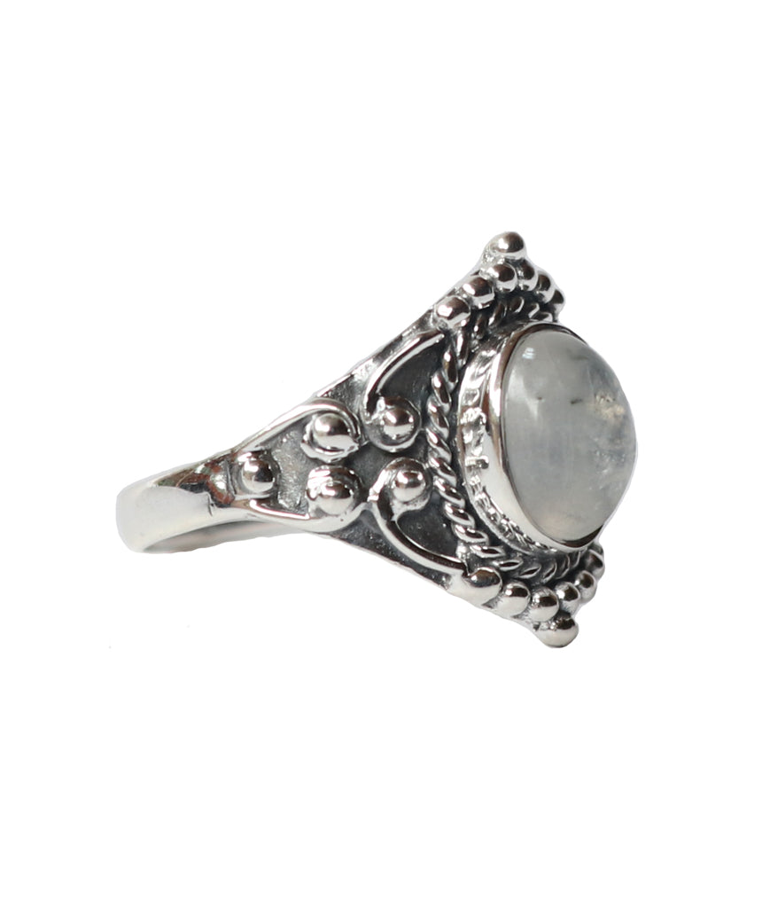 Sterling Silver Oval Silver Ring with Stone