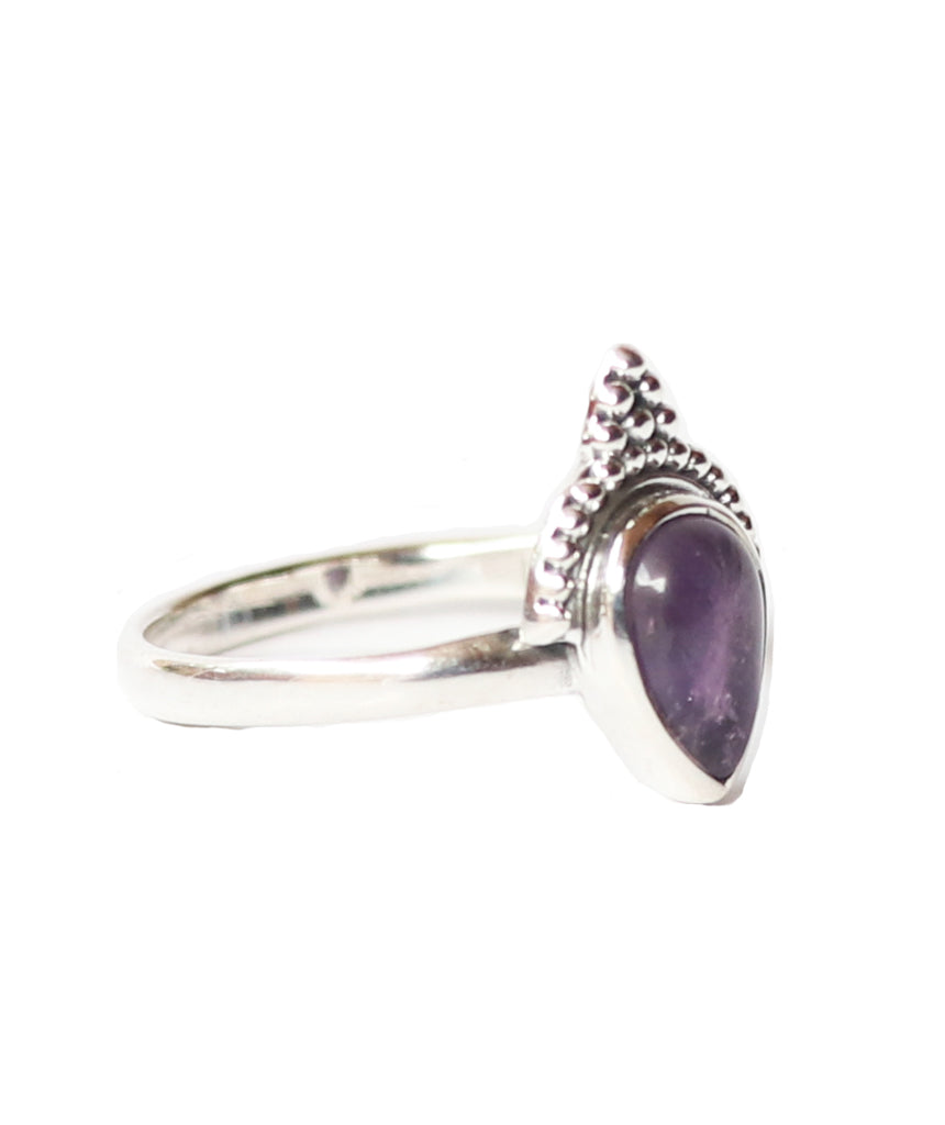 Sterling Silver Teardrop Ring with Stone