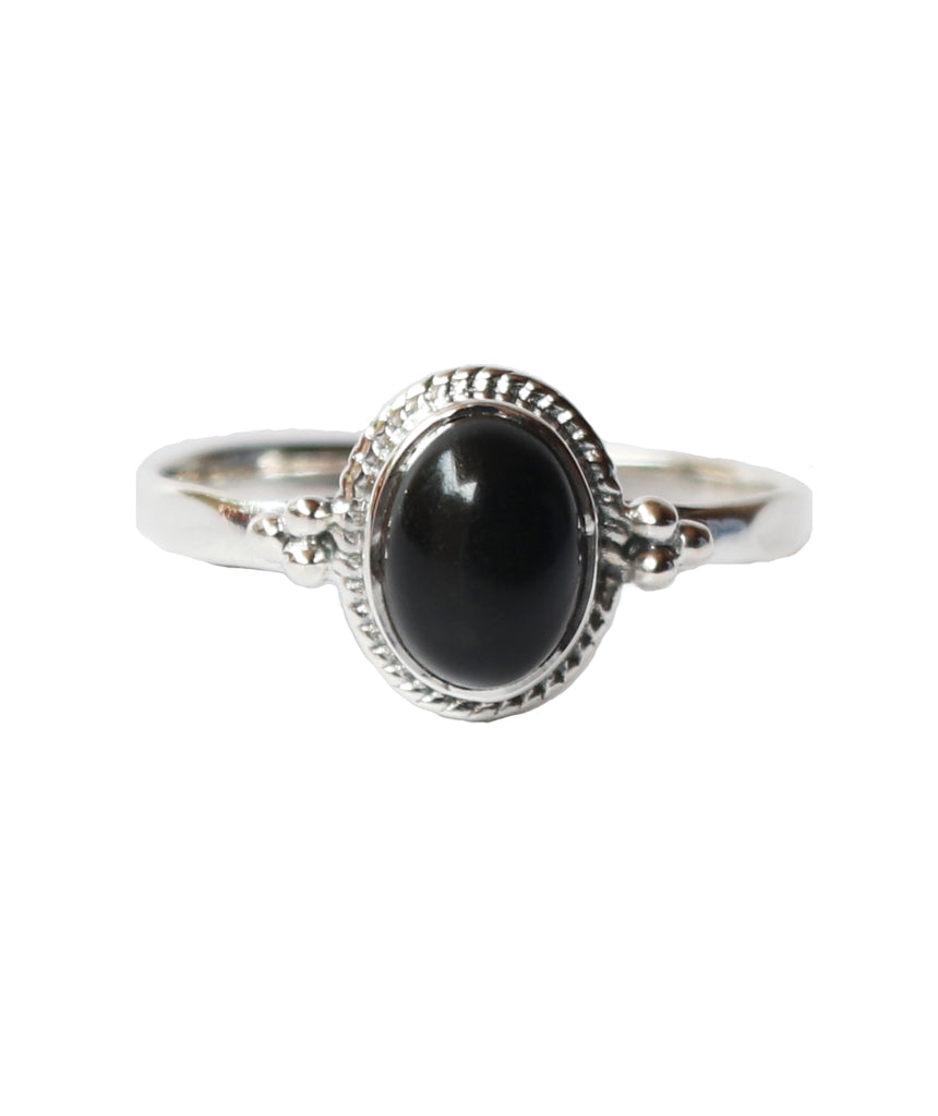 Filigree Oval Silver Ring with Stone