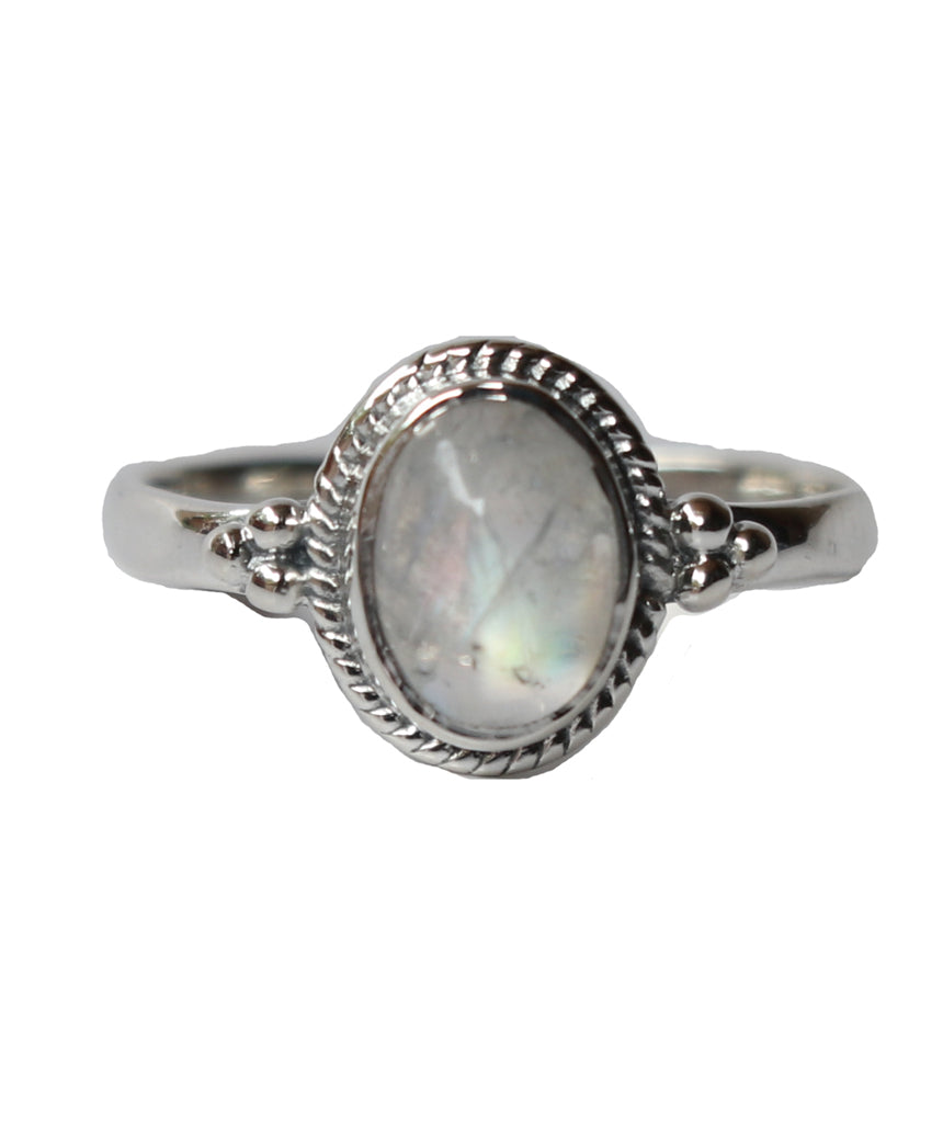 Filigree Oval Silver Ring with Stone