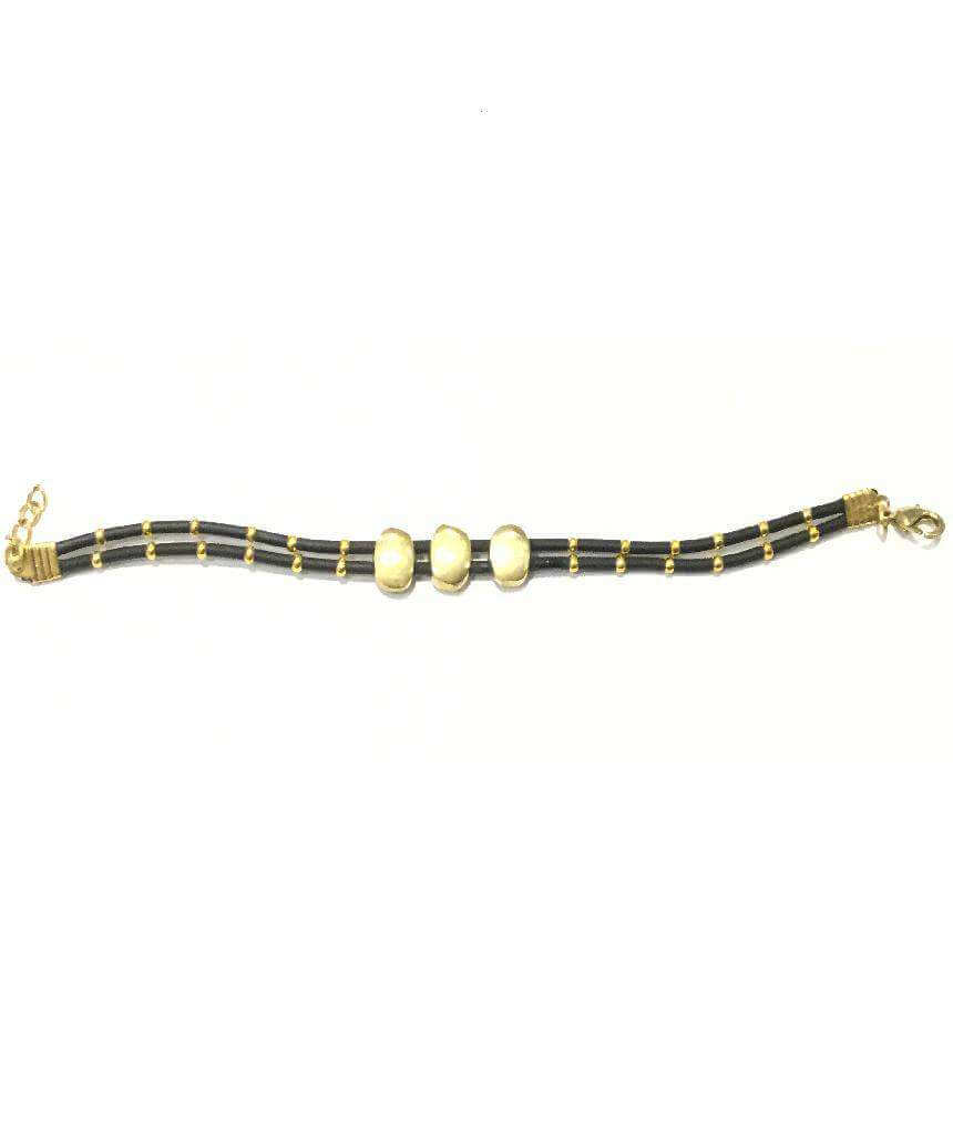 Leather Bracelet with Gold Beaded Accents