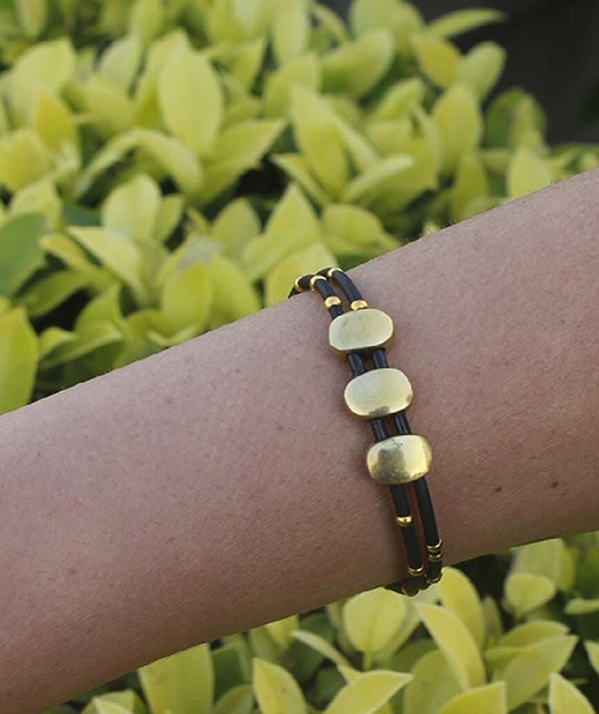 Leather Bracelet with Gold Beaded Accents