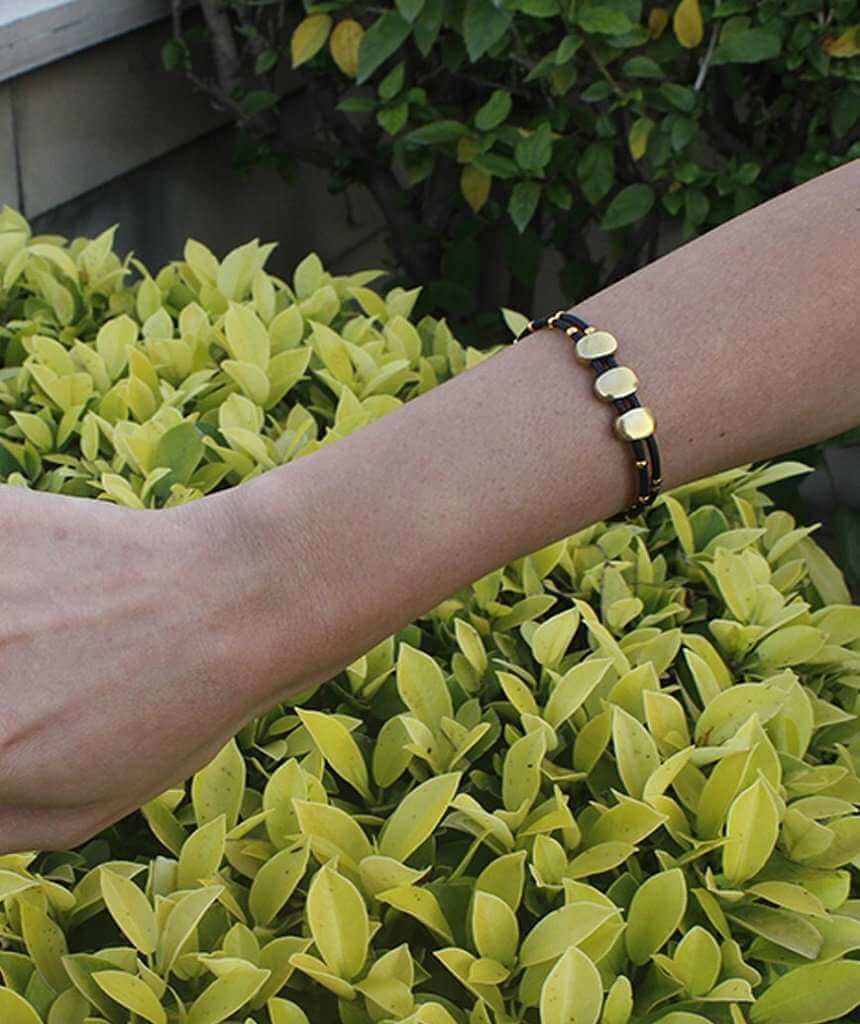Leather Bracelet with Gold Beaded Accents