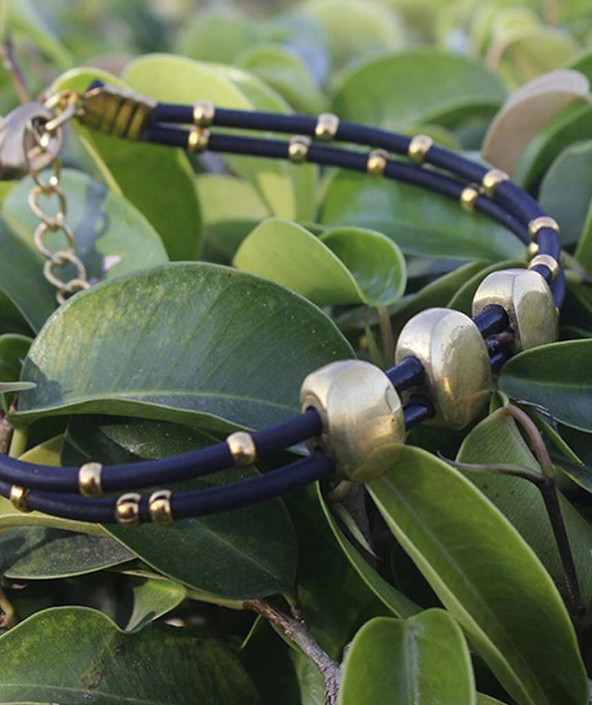 Leather Bracelet with Gold Beaded Accents