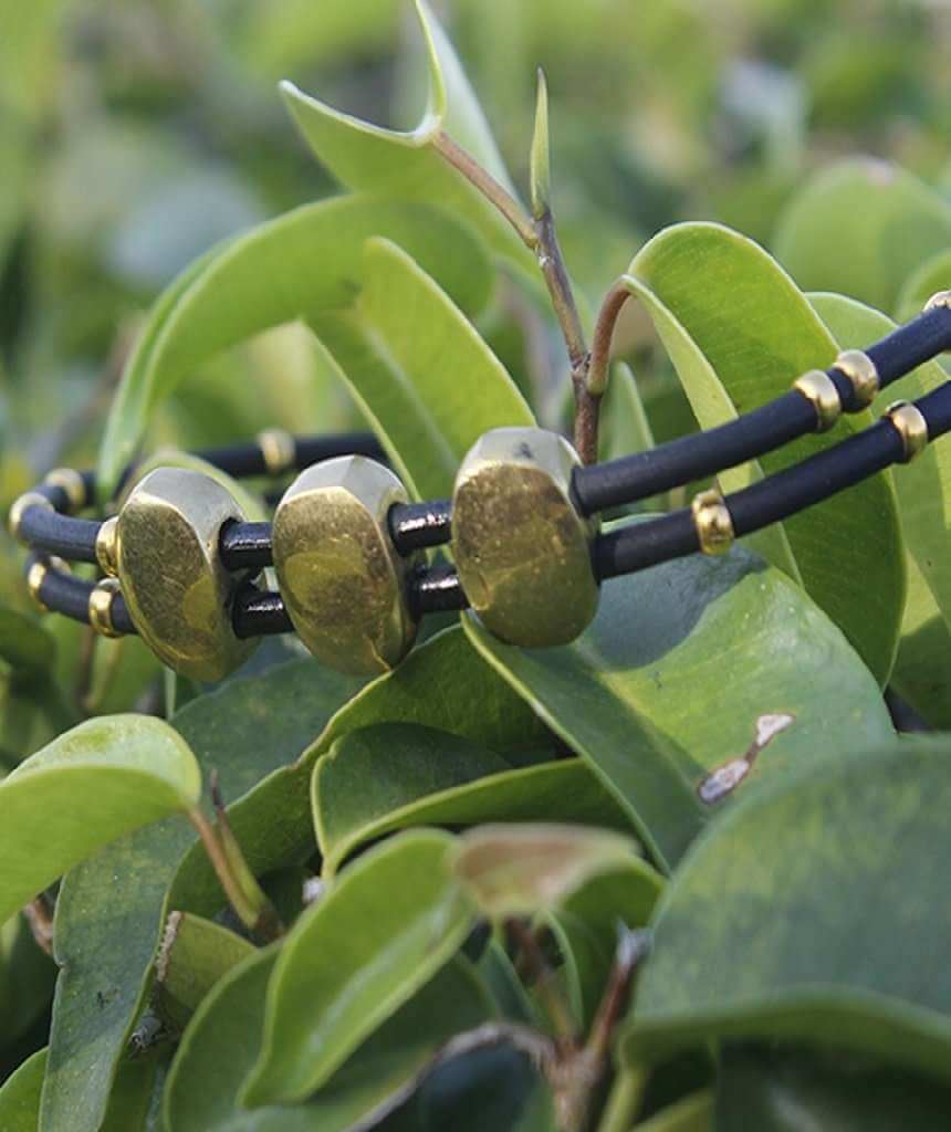 Leather Bracelet with Gold Beaded Accents