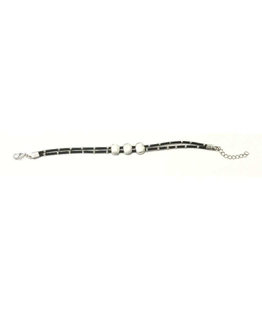 Leather Bracelet with Silver Beaded Accents