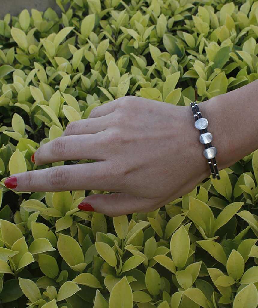 Leather Bracelet with Silver Beaded Accents