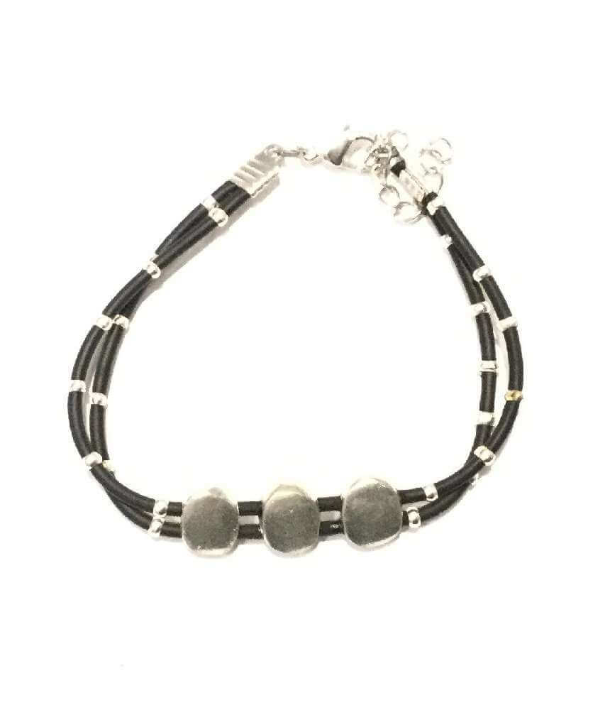 Leather Bracelet with Silver Beaded Accents