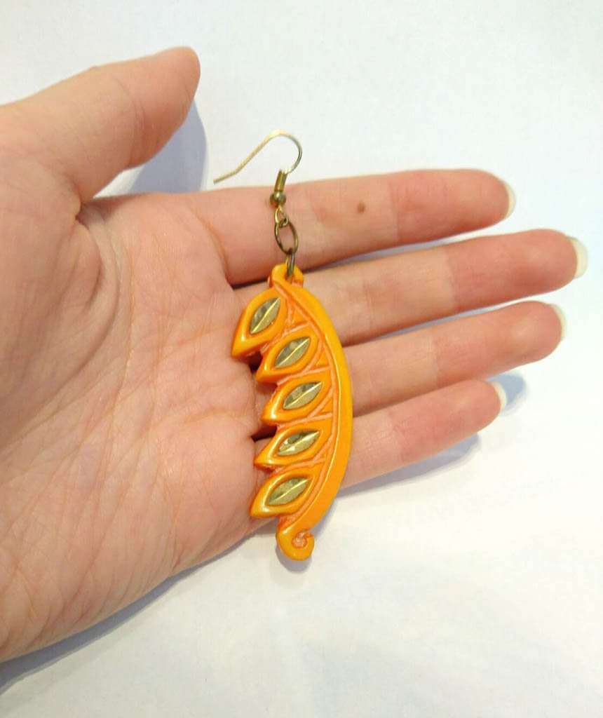 Orange Carved Edgy Earrings