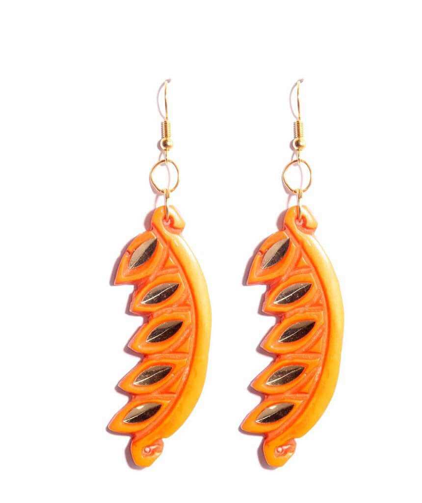 Orange Carved Edgy Earrings