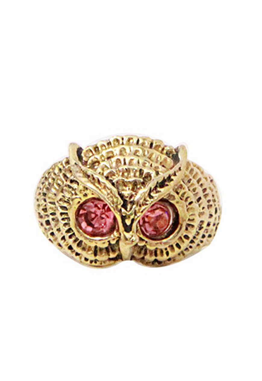 Gold Owl Ring with Semi Precious Stone