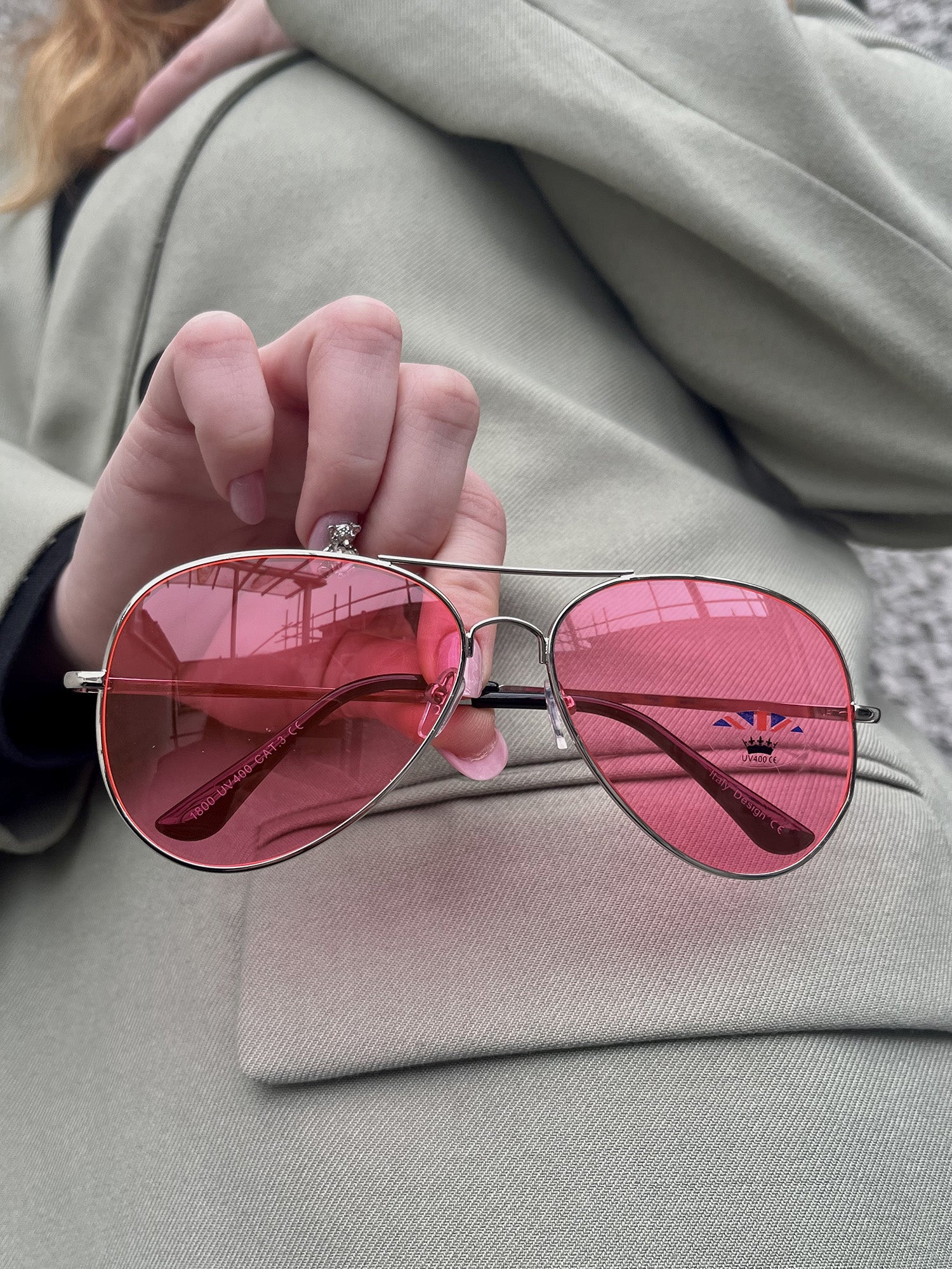 Rose tinted aviator sunglasses sales