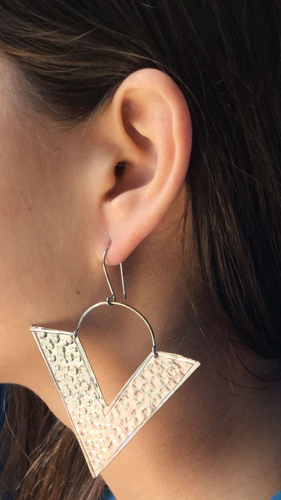 SIlver Big Triangle Earrings