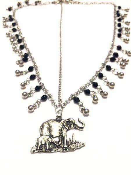 Silver Black Elephant HeadChain