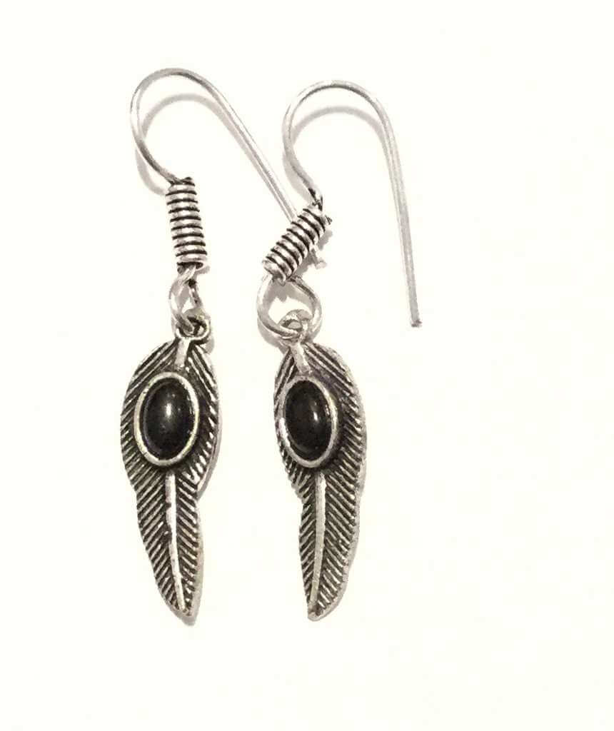 Silver Black Leaf Dangling Earrings