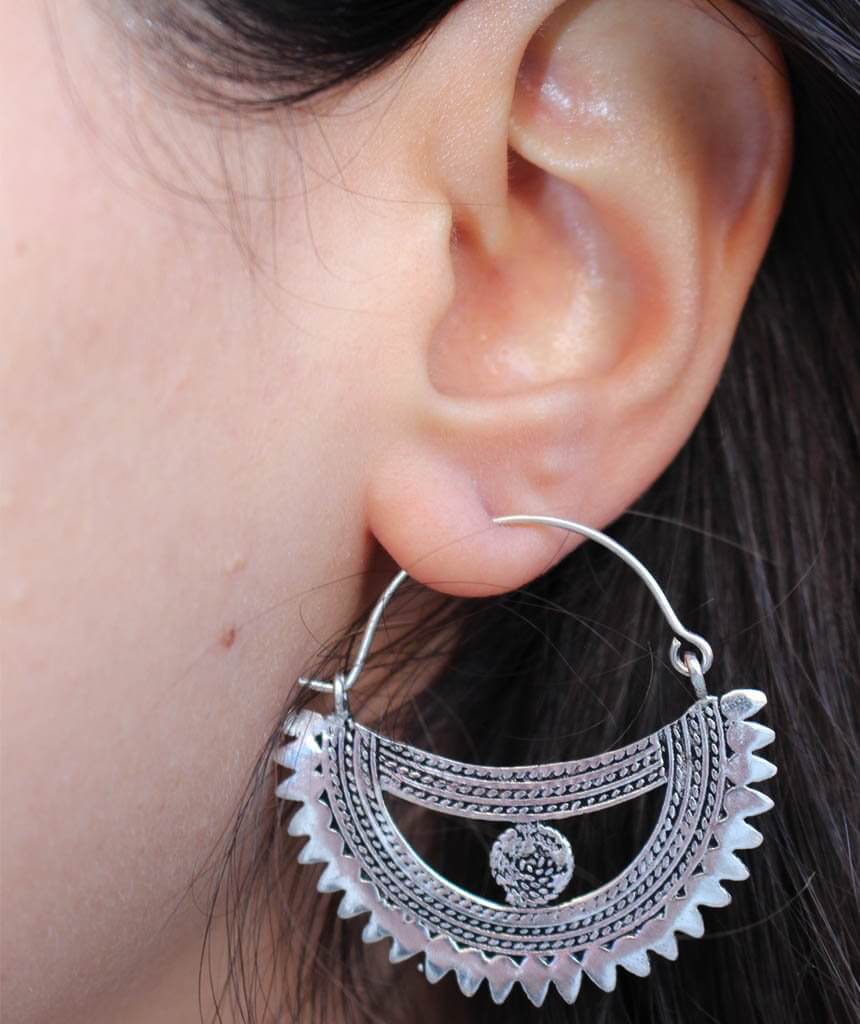 Silver Boat Statement Earrings