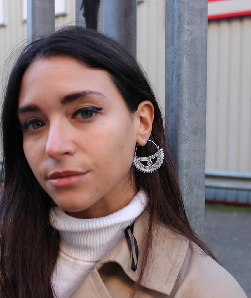 Silver Boat Statement Earrings